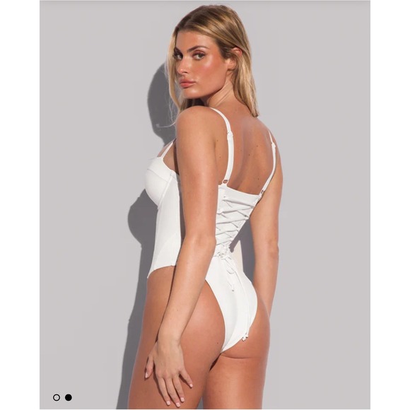 White TA3 Hi Cut Lushy Underwire Corset Lace Up Back Bodysuit D/DD 3X Swimsuit - Picture 1 of 6